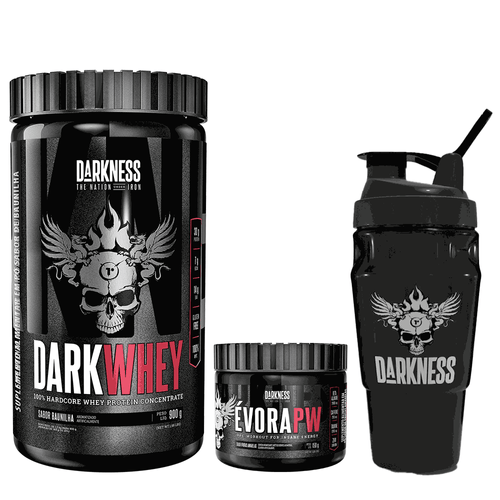 Pack Dark Whey 900g Baunilha + Évora Pw Frutas Amarelas 150g + Coqueteleira Darkness 1L