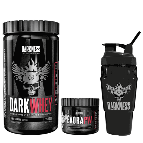 Pack Dark Whey 900g Baunilha + Évora Pw Limão 150g + Coqueteleira Darkness 1L