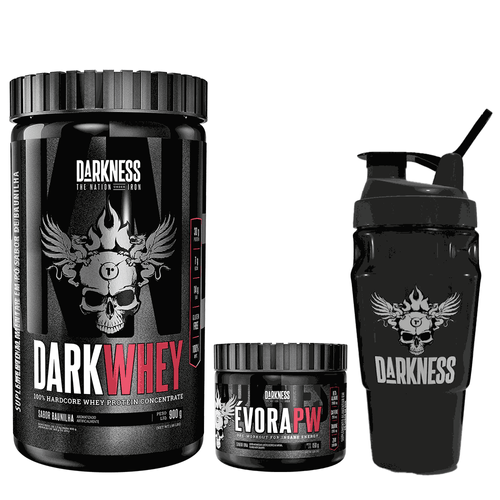 Pack Dark Whey 900g Baunilha + Évora Pw Uva 150g + Coqueteleira Darkness 1L