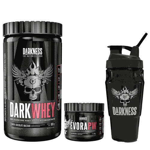 Pack Dark Whey 900g Chocolate Maltado + Évora Pw Frutas Amarelas 150g + Coqueteleira Dk 1L