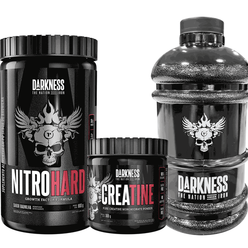 Pack Nitro Hard 900g baunilha + Creatine Darkness 300g + Galão Darknes