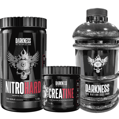 Pack Nitro Hard 900g chocolate + Creatine Darkness 300g + Galão Darkness