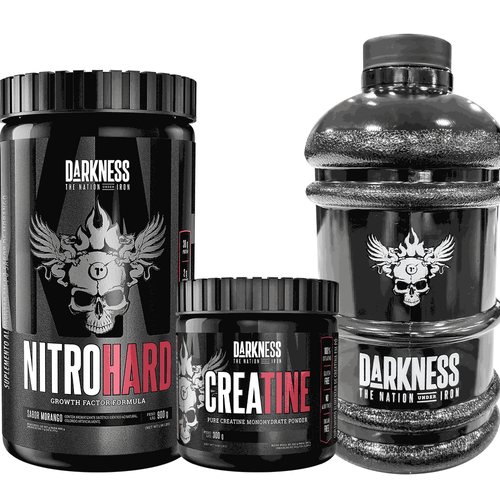 Pack Nitro Hard 900g morango + Creatine Darkness 300g + Galão Darkness