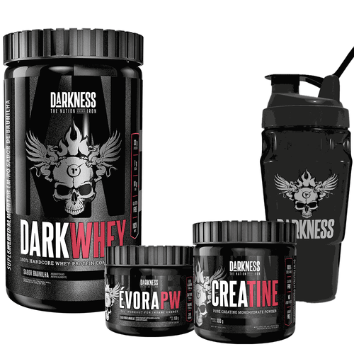 Pack Dark Whey 900g Baunilha + Évora Frutas Amarelas + Creatine Darkness + Coqueteleira