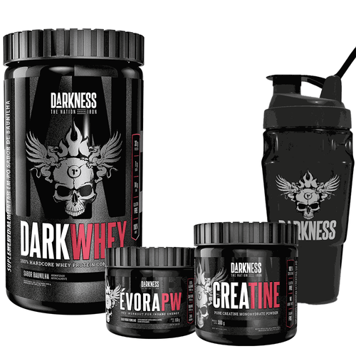 Pack Dark Whey 900g Baunilha + Évora Frutas Vermelhas + Creatine Darkness + Coqueteleira