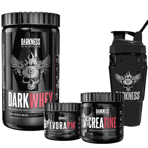 Pack Dark Whey 900g Chocolate Maltado + Évora Frutas Amarelas + Creatine Darkness + Coqueteleira