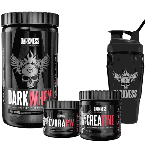 Pack Dark Whey 900g Morango + Évora Frutas Amarelas + Creatine Darkness + Coqueteleira