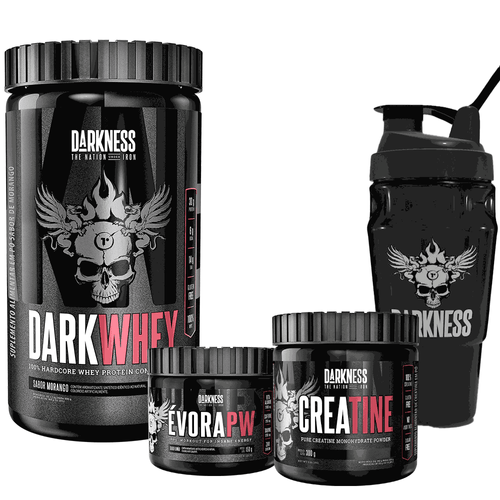 Pack Dark Whey 900g Morango + Évora Limão+ Creatine Darkness + Coqueteleira