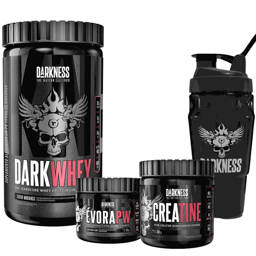 Pack Dark Whey 900g Morango + Évora Uva + Creatine Darkness + Coqueteleira