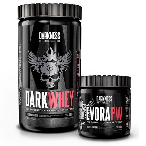 Promopack Dark whey 900g morango + évora pw maçã verde